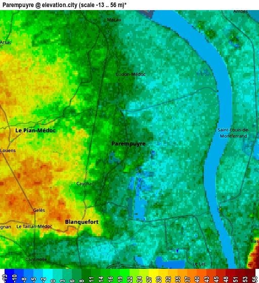 Zoom OUT 2x Parempuyre, France elevation map