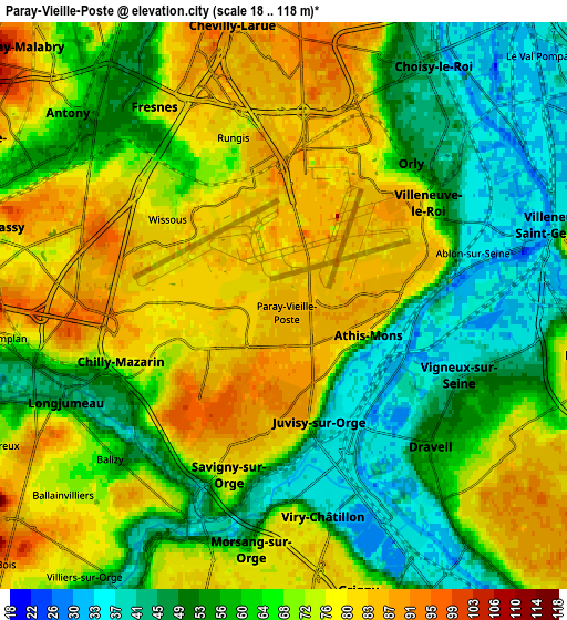 Zoom OUT 2x Paray-Vieille-Poste, France elevation map