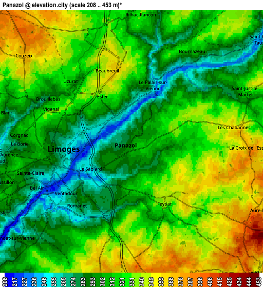 Zoom OUT 2x Panazol, France elevation map