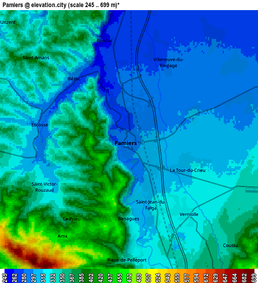 Zoom OUT 2x Pamiers, France elevation map