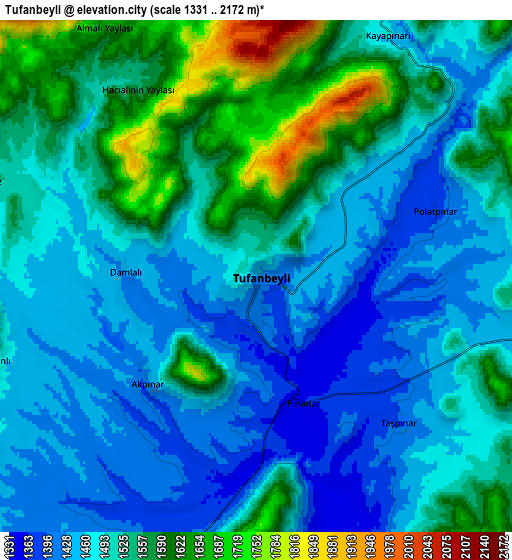 Zoom OUT 2x Tufanbeyli, Turkey elevation map