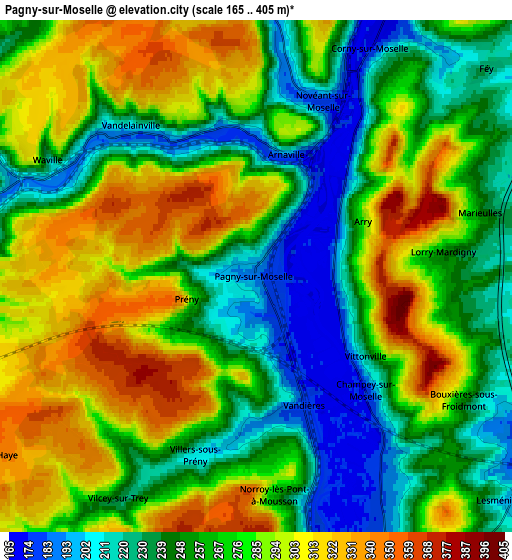 Zoom OUT 2x Pagny-sur-Moselle, France elevation map