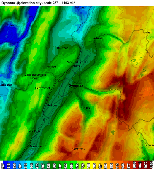 Zoom OUT 2x Oyonnax, France elevation map