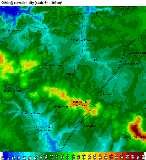 Zoom OUT 2x Othis, France elevation map