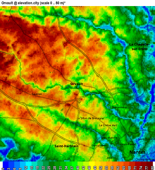 Zoom OUT 2x Orvault, France elevation map