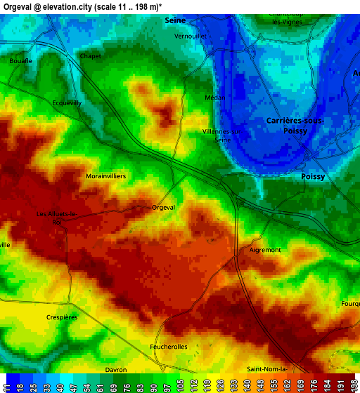 Zoom OUT 2x Orgeval, France elevation map