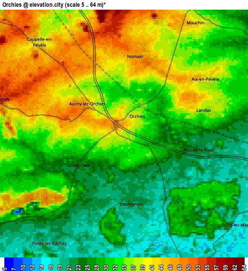 Zoom OUT 2x Orchies, France elevation map