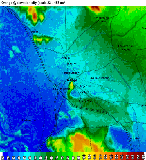 Zoom OUT 2x Orange, France elevation map