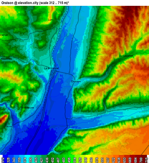 Zoom OUT 2x Oraison, France elevation map