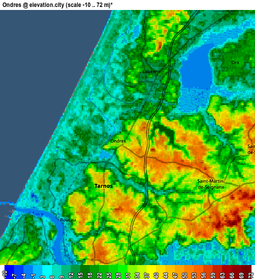 Zoom OUT 2x Ondres, France elevation map