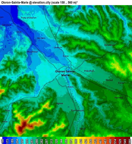 Zoom OUT 2x Oloron-Sainte-Marie, France elevation map