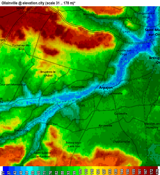 Zoom OUT 2x Ollainville, France elevation map