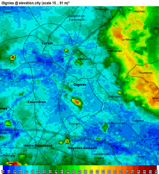 Zoom OUT 2x Oignies, France elevation map