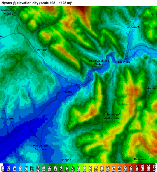 Zoom OUT 2x Nyons, France elevation map