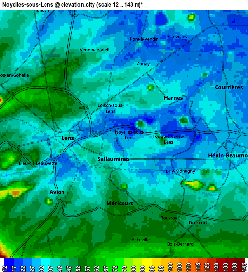 Zoom OUT 2x Noyelles-sous-Lens, France elevation map