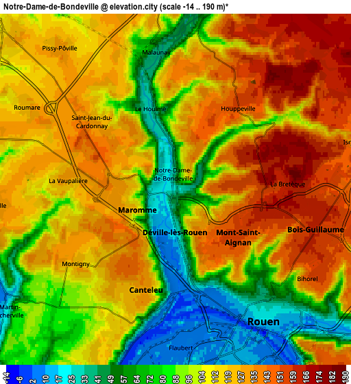 Zoom OUT 2x Notre-Dame-de-Bondeville, France elevation map