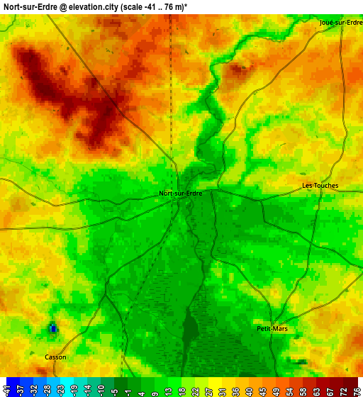 Zoom OUT 2x Nort-sur-Erdre, France elevation map