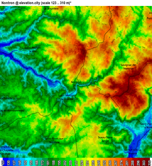 Zoom OUT 2x Nontron, France elevation map