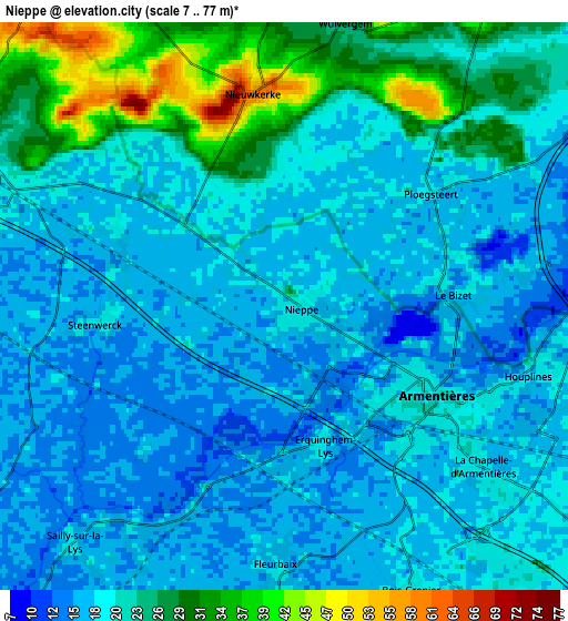 Zoom OUT 2x Nieppe, France elevation map