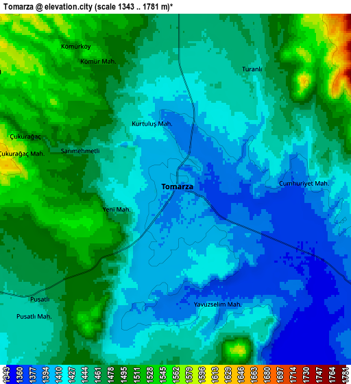 Zoom OUT 2x Tomarza, Turkey elevation map