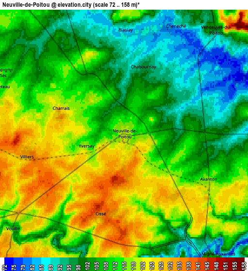 Zoom OUT 2x Neuville-de-Poitou, France elevation map