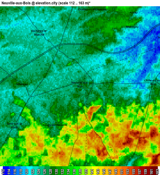 Zoom OUT 2x Neuville-aux-Bois, France elevation map