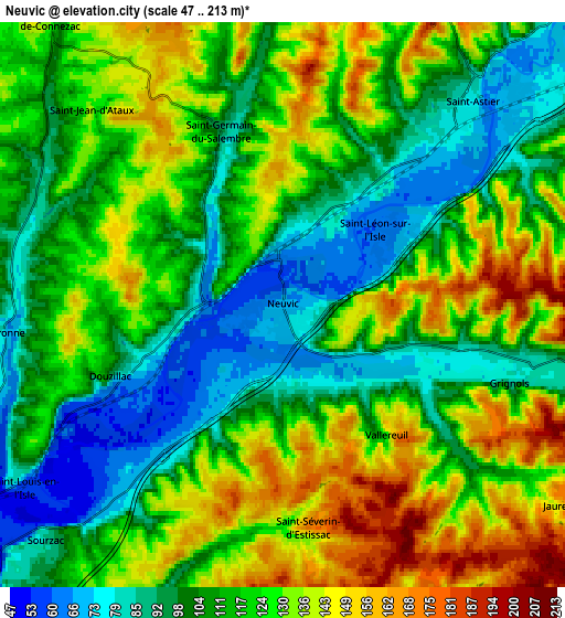 Zoom OUT 2x Neuvic, France elevation map