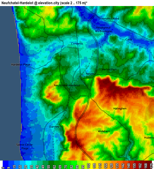 Zoom OUT 2x Neufchâtel-Hardelot, France elevation map