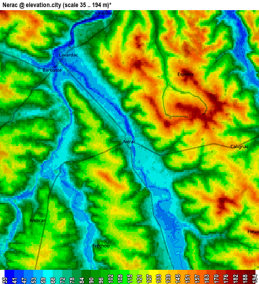 Zoom OUT 2x Nérac, France elevation map