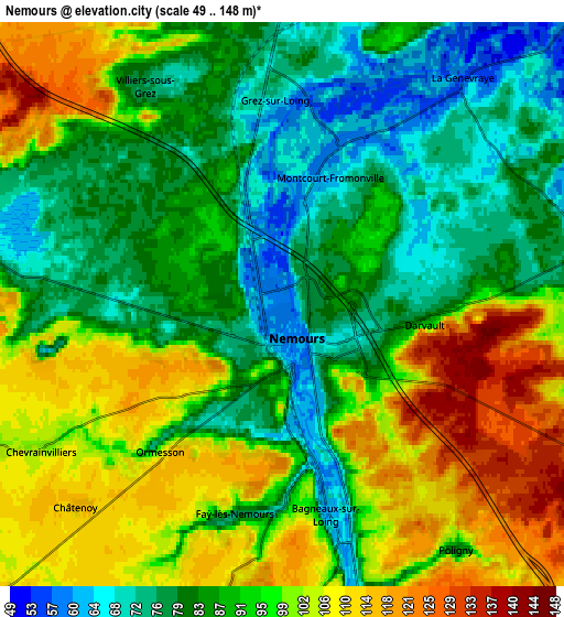 Zoom OUT 2x Nemours, France elevation map