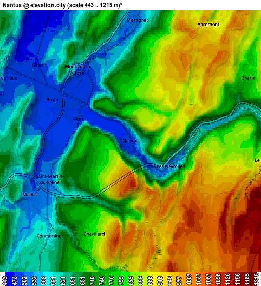 Zoom OUT 2x Nantua, France elevation map