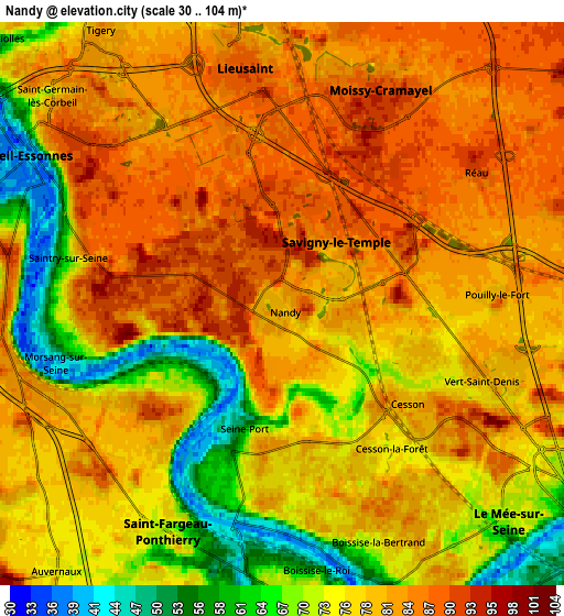 Zoom OUT 2x Nandy, France elevation map