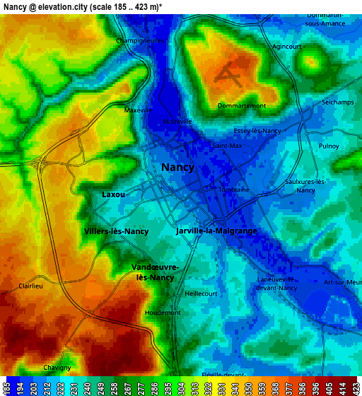 Zoom OUT 2x Nancy, France elevation map