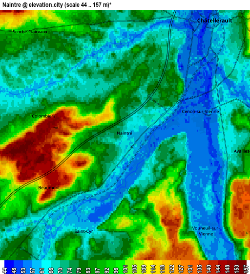 Zoom OUT 2x Naintré, France elevation map