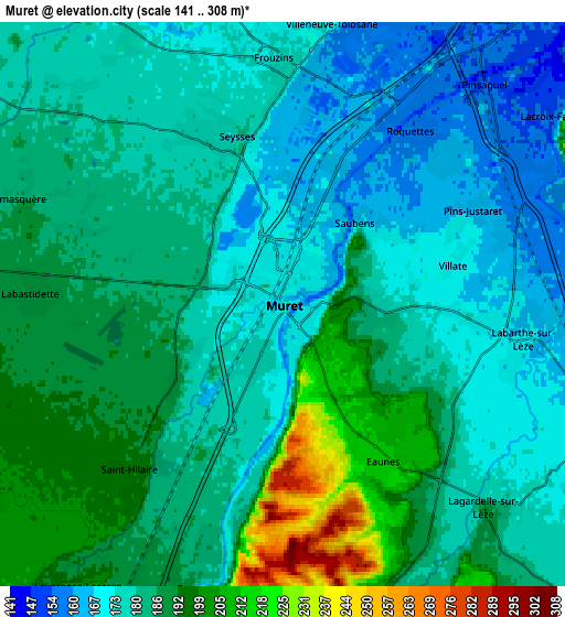 Zoom OUT 2x Muret, France elevation map