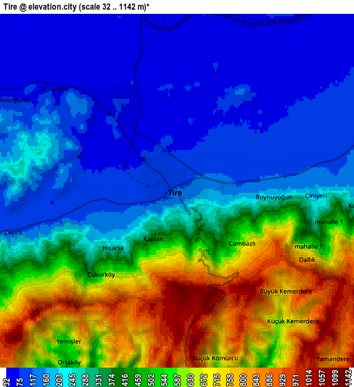 Zoom OUT 2x Tire, Turkey elevation map