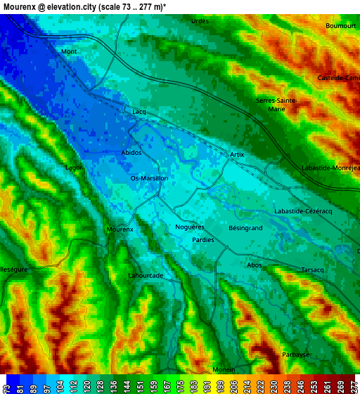 Zoom OUT 2x Mourenx, France elevation map