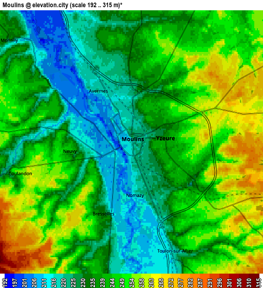 Zoom OUT 2x Moulins, France elevation map