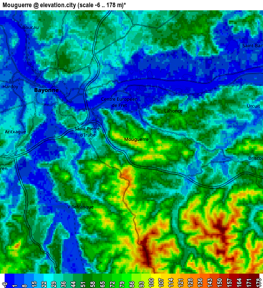 Zoom OUT 2x Mouguerre, France elevation map