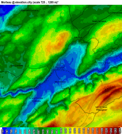 Zoom OUT 2x Morteau, France elevation map