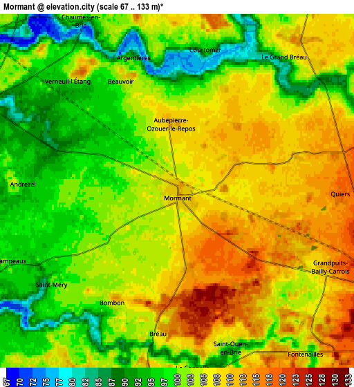 Zoom OUT 2x Mormant, France elevation map