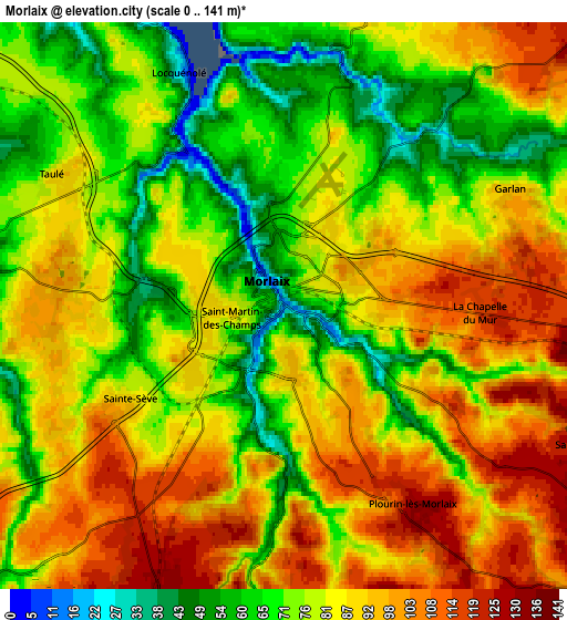 Zoom OUT 2x Morlaix, France elevation map