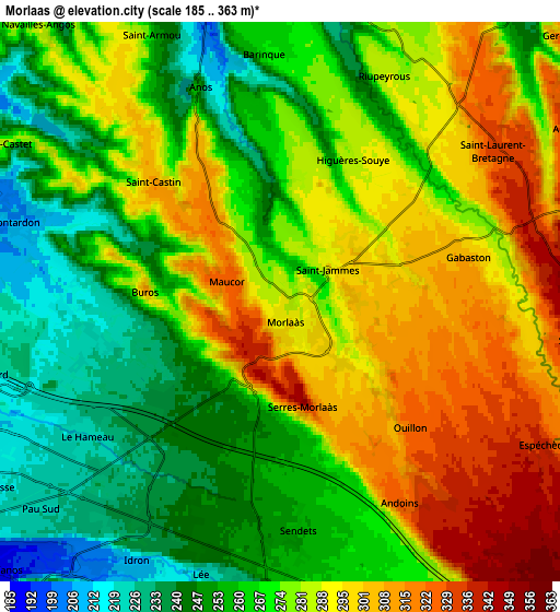 Zoom OUT 2x Morlaas, France elevation map