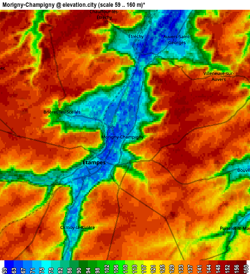 Zoom OUT 2x Morigny-Champigny, France elevation map