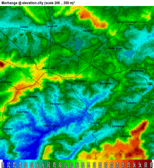 Zoom OUT 2x Morhange, France elevation map