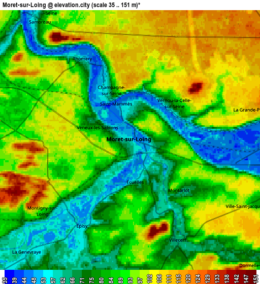 Zoom OUT 2x Moret-sur-Loing, France elevation map