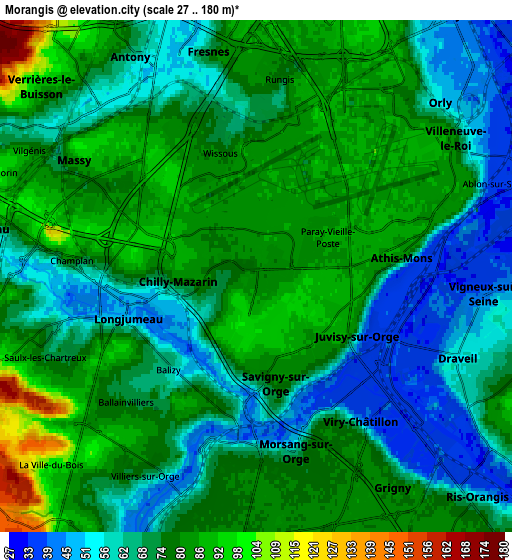 Zoom OUT 2x Morangis, France elevation map