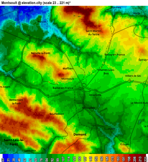 Zoom OUT 2x Montsoult, France elevation map