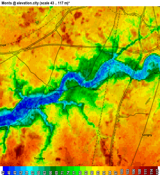 Zoom OUT 2x Monts, France elevation map