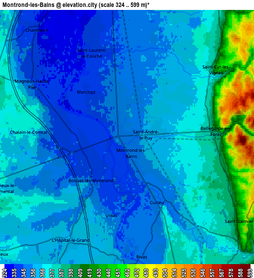 Zoom OUT 2x Montrond-les-Bains, France elevation map